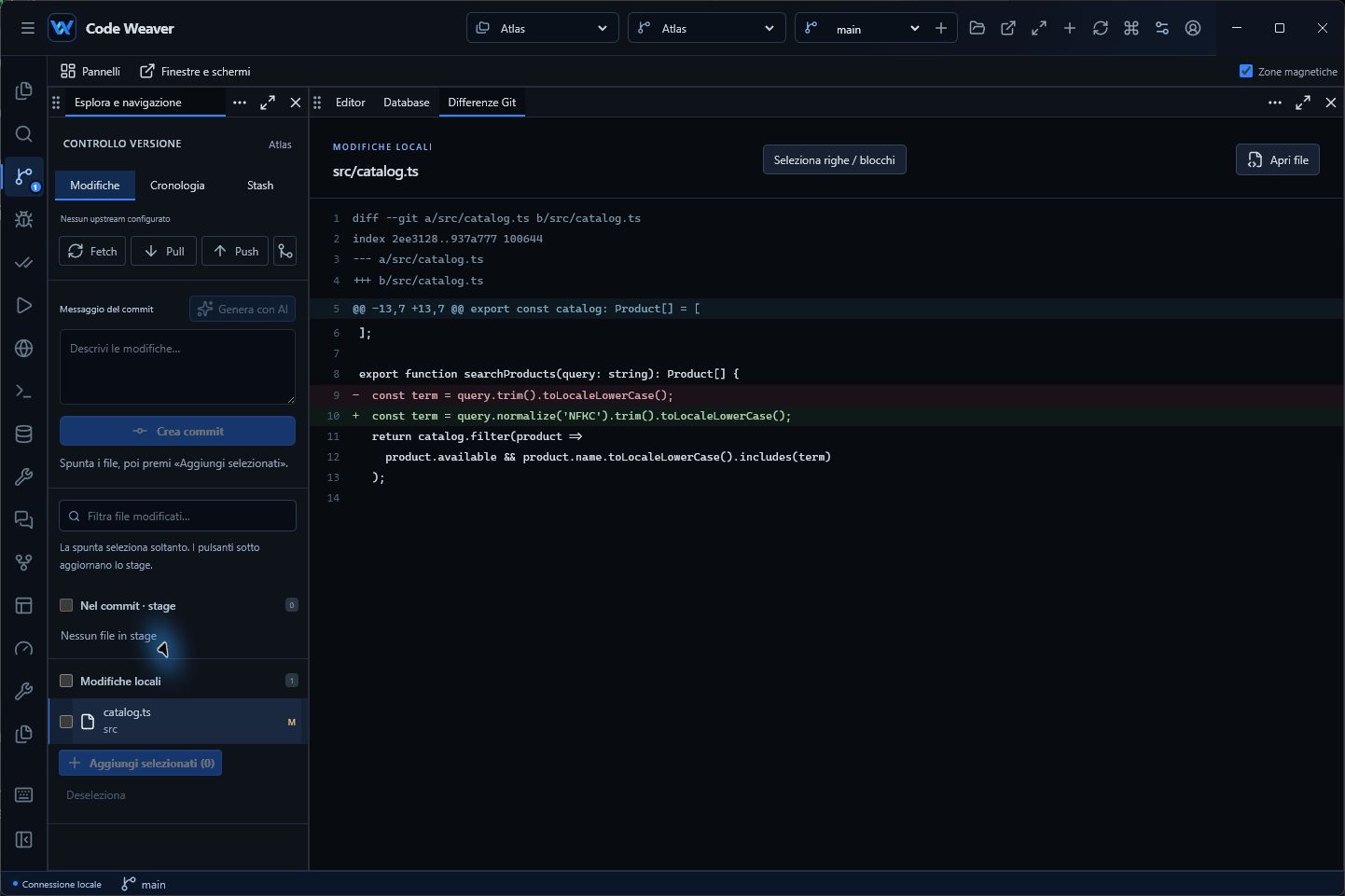 Git: project changes and diff review.