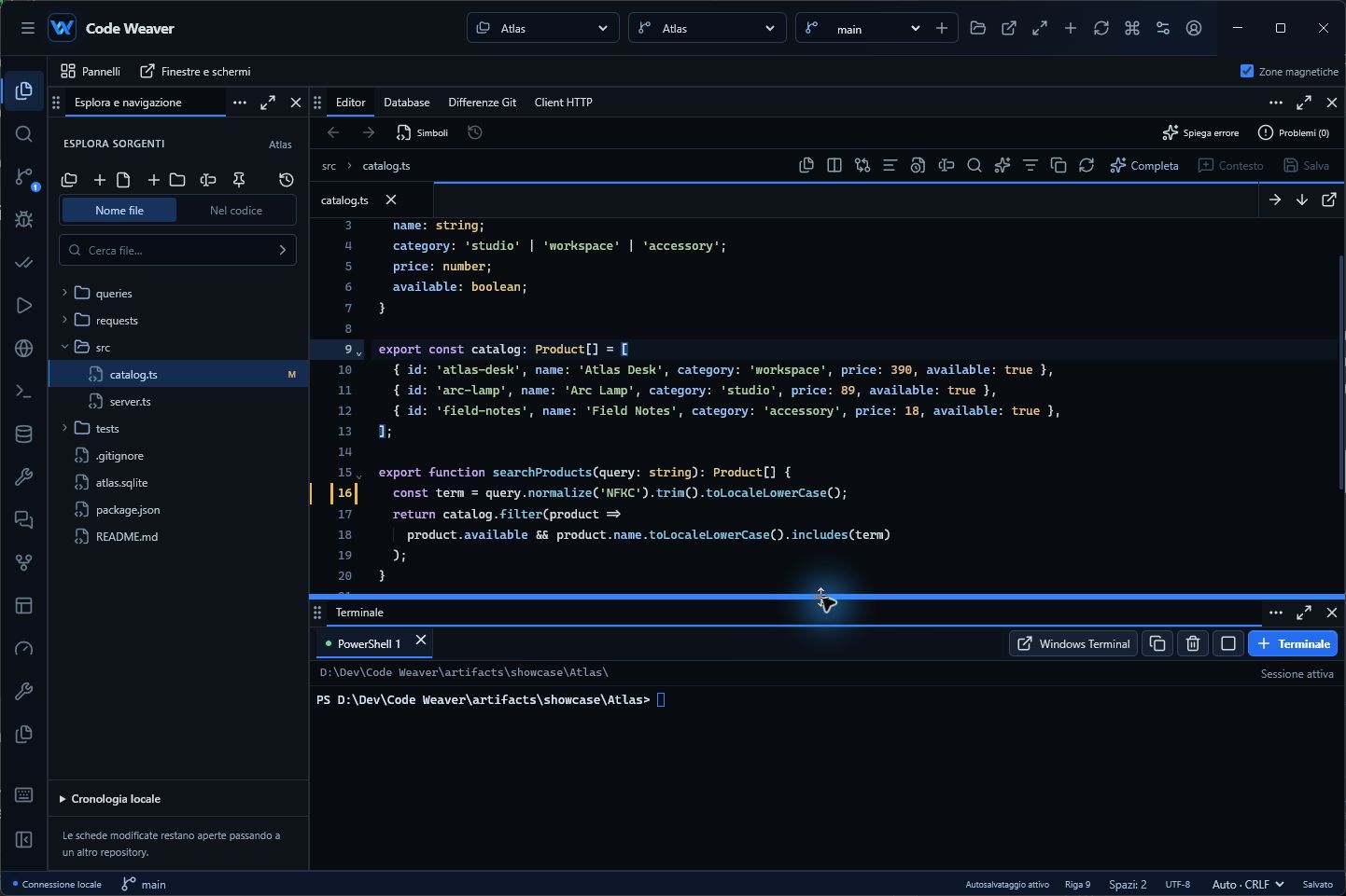 The integrated terminal in project context.
